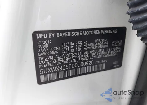 2013 BMW X3 xDrive28I из США, поврежденный, VIN 5UXWX9C56D0D00926